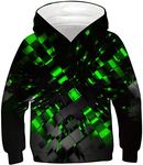 Belovecol Boys Hoodies Cool Graphic Green Geometric Hooded Sweatshirt Big Front Pocket Hooded Pullover Sweat Shirts for Fall Party 12-14 Years