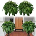 24/32/38/60 Leaves UV Resistant Lifelike Artificial Boston Fern, Artificial Ferns for Outdoors, Faux Ferns Fake Ferns Artificial Plants, Faux Boston Ferns for Outdoor Planter Large (2pcs,60 Leaves)