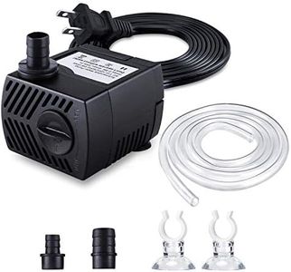 CWKJ Fountain Pump, 80GPH(4W 300L/H) Submersible Water Pump, Durable Outdoor Fountain Water Pump with 4.9ft Tubing (ID x 1/3-Inch), 3 Nozzles for Aquarium, Pond, Fish Tank, Water Pump Hydroponics