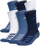 adidas Kids-Boy's/Girl's Cushioned Angle Stripe Crew Socks (6-Pair), White/Collegiate Navy/Wonder Steel Blue, Medium