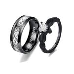 Custom Engraved Rings for Couples Promise Rings for Him and Her Set Gold Matching Wedding Rings Blue Black Engagement Rings for Couples Celtic Dragon Ring Set,with Box,Size 5-13 (Black)