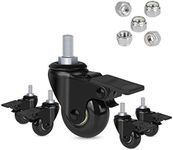 Hirate Brake Caster with 3/8"-16UNC Threaded Stem, 2" Heavy Duty Lockable Bearing Caster with Lock Nuts for Office Chairs Home Furniture, Set of 5