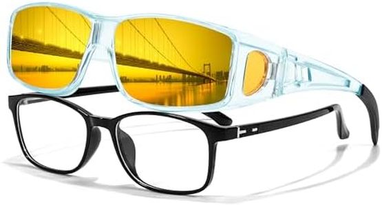 LVIOE Wrap Around Night-Vision Glasses, Fit Over Prescription Glasses with Polarized Yellow Lens Night-Driving Glasses