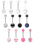 VCMART 14g 14mm Belly Button Ring Surgical Steel Belly Button Rings Silver Pink Black Belly Rings for Women Navel Rings Piercing Jewelry Long Bar Belly Button Piercing Jewelry