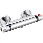 Thermostatic Shower Mixer Bar, AIMOYO Wall Mounted Shower Mixer Valve, Modern Anti Scald Thermostatic Shower Tap, 38°C Temperature Control for Bathroom, Chrome, G1/2" Outlet