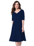 AARA Women's Polyester Skater Knee Length Casual Dress (201605233-S_Navy Blue_Small)