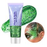 Go Ho Green Face Body Glitter Gel ,Mermaid Holographic Long Lasting Chunky Sequins Glitters for Eye Lip Hair Nails,Festival Rave Accessories,09 Green Glitter 52g