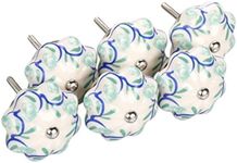 Sourcingmap 6 Pieces Vintage Shabby Knobs Blue and White Floral Hand Painted Ceramic Pumpkin Cupboard Wardrobe Cabinet Drawer Door Handles Pulls Knob, Vines