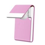 BcxPeef Business Card Holder/Case with Premium PU Leather and Stainless Steel for Men and Women - A-Pink