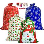 Christmas Gift Bags Drawstring Bulk-4PCS Extra Large Xmas Gift Wrapping Bag for Present 54.3 x 36.2”, Reusable Jumbo Plastic Gift Bags, Giant Present Bags with Gift Tags, Big Heavy Duty Santa Sacks