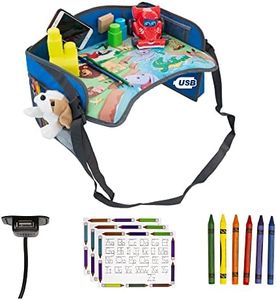 Vassoio da viaggio per bambini Portatile per Disegnare e Intrattenere i bambini in Aereo, Passeggino o Seggiolino | Tavolino auto per bambini con porta USB x Tablet, Smartphone (Blu)