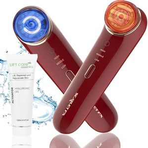 Lift Care RADI0 Frequency Skin Tightening Red & Blue LED Light Therapy for Face 3-in-1 Anti-Aging Facial Heating Rejuvenation Massager Uncludes Hyaluronic Toner Gel