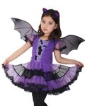 GEMVIE Kids Girls Bat Vampire Princess Costume Halloween Fancy Dress Bat Tutu with Bat Wings and Bat Headband