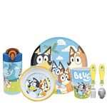 Zak Designs Bluey Kids Dinnerware Gift Set Includes Plate, Bowl, Tumbler, Water Bottle, and Utensil Tableware, Made of Durable Material and Perfect for Kids (6 Piece Gift Set, BPA-Free)