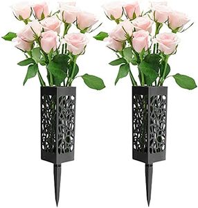 Wehhbtye 2 Pack 12 inch Memorial Cemetery Floral Holder Decoration-Plastic Floral Vase Cones with Long Spike Stake and Drainage Holes for Gravestone Grave Yard Ground Outdoor Flower Marker