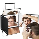 5 Way Mirror for Hair Cutting with LED Light, 360° Makeup Mirror with Adjustable Height Brackets, Barber Mirror Self Cut, Shaving, Grooming, Portable for Travel, Bedrooms, Bathroom