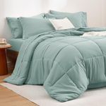 Bedsure Sage Green Queen Comforter Set - 7 Pieces Solid Queen Bed in a Bag, Queen Bed Set Sage Green with Comforters, Sheets, Pillowcases & Shams