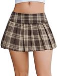 Avidlove Mini Pleated Skirts for Women Mini Plaid Skirt Brown M