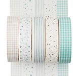 YUBX 5 Rolls Washi Tape Set Creative Basic Skinny Decorative Tapes for Arts, DIY Crafts, Bullet Journals, Planners, Scrapbooking, Wrapping (Cyan Dew)