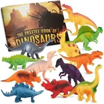 PREXTEX Dinosaur Figures for Kids 3-5 (12 Plastic Dinosaurs Figurines with Educational Dinosaur Book) Dinosaur Toys Set for Toddlers Learning and Development (Boys and Girls)