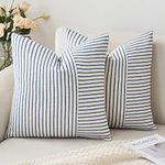 MIULEE Royal Blue and Beige Patchwork Farmhouse Pillow Covers 18x18 Inch, Pack of 2 Striped Linen Decorative Modern Accent Pillow Cases for Sofa Couch Bedroom