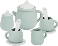 11 Piece Silicone Toy Tea Set - Teapot, Teacups & Saucers, Spoons, Sugar and Milk Jug - Pretend Play for Babies and Toddlers (Green)