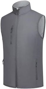 fit space Men's Lightweight Vest Softshell Sleeveless Windproof Jacket with Zipper Pcoket Cycling Travel Hiking Running Golf, Grey, Small