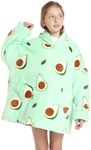 Deserthome Wearable Blanket Hoodie for Kids 4-12YR Oversized Hooded Blanket Super Soft Comfortable Warm Flannel Green Avocado