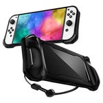 Spigen Rugged Armor Designed for Nintendo Switch (OLED Model) Case with Strap Protective Case (2021) - Matte Black