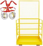 Towallmark 43"x45" Foldable Forklift Safety Cage & Work Platform - 1500LBS Load Capacity, Equipped with Safety Locks & Belts, Dual Nonslip Design Ideal for Aerial Work for 1-5 People