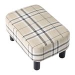 IBUYKE 42CM Small Footstool, Linen Fabric Pouf, with Padded Seat Pine Wood Legs Rectangular Stool, Small Under Desk Footrest, Pet Steps Dog Stairs for High Beds and sofa, Stripes RF-BD215