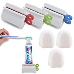 Toothpaste Squeezer and Cap, 3 Pieces Toothpaste Tube Squeezer and 3 Pieces Toothpaste Cap Dispenser, Toothpaste Dispenser for Kids and Adults