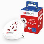 SKROSS World to Europe Country Travel Adapter, Universal Plug Adapter for European Sockets, Swiss-Engineered Power Adapter (White), Kid Safe, Shock Protection (New Version)