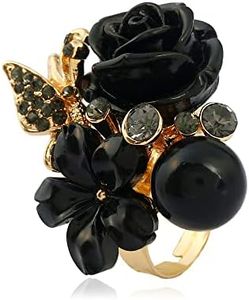 IMINI CZ Rose Flower Wedding Ring for Women Girls Statement Engagement Round Rhinstone Crystal Aryclic Daisy Plumeria Adjustable Open Wrap Finger Rings Comfort Fit Cocktail Party Valentine Jewelry, Metal, Cubic Zirconia