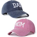 Mom and Dad Hats Set of 2 Pcs Embroidered Adjustable Baseball Caps Gift for Parents Couples Classic Mom Dad Gifts Hat, Navy Blue Dad Hat and Pink Mom Hat, 6 5/8-7 5/8