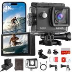 SJCAM SJ4000 4K30fps Action Camera with 64GB Card,40MP EIS Stabilization,3-Axis Motorcycle Helmet Sport Camera, 170° FOV | 30M Waterproof Underwater Camera, 5X Zoom,Dual Batteries