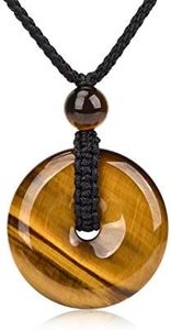 HASKARE Mens Stone Pendant Tiger Eye Chakra Healing Pendant Necklace, Adjustable 0"-27"