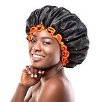 mikimini Black Large Shower Cap for Women Long Hair, Reusable Waterproof Shower Hats for Men, Double Layer Washable Bath Cap for Thick Curly Hair