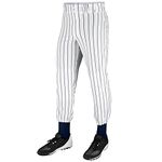 CHAMPRO Traditional Fit Triple Crown Classic Baseball Pants with Knit-in Pinstripes and Reinforced Sliding Areas, White, Navy pin, Small