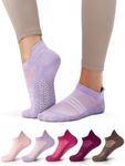 FITRELL Pilates Socks for Women, Ankle Yoga Non Slip Grip Socks for Barre Hospital Gym 5 Pairs, Red+Hot Pink+Purple+Black+Blue, Medium