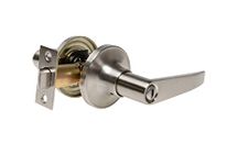 Zion Privacy Lock Straight Lever Door Lever Satin Nickel Door Knob, Silver with Lock and Key for Bathrooms and Bedrooms