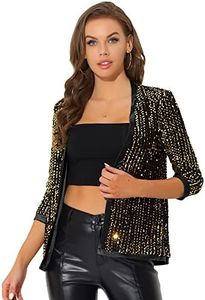 Allegra K Veste élégante à sequins pour femmes Cardigan en velours à manches 3/4 décontracté Or M