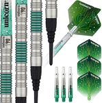 Unicorn Soft Tip Darts Set | Core XL T90 Series Style 2 | 90% Tungsten Barrels with Green Accents | 23 g