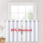 NICETOWN 50% Blackout Curtains for Kitchen - 36 Inches Long Ring Top Short Window Valance for Dining Room (W52 x L36 Inches,Pure White,2 Pcs)