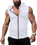 COOFANDY Men Workout Hooded Tank Tops Zip Up Sleeveless Gym Hoodies Lightweight Quick Dry Shirt White