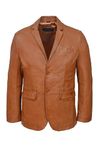 Men's Leather Jacket Stylish Milano 2 Button Classic Blazer Tan Lambskin Coat (XL)