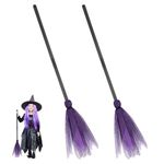 2pcs Halloween Witch Broomstick Costume Ornament Realistic Wizard Flying Broom Stick Accessory for Ball Kids Adults (Purple)