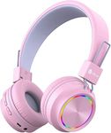 iClever BTH03 Kids Wireless Headphones, Colorful LED Lights Kids Headphones with MIC, 25H Playtime, Stereo Sound, Bluetooth 5.0, Foldable, Childrens Headphones on Ear for Study Tablet Airplane, Pink