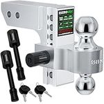 Rhino USA Adjustable Trailer Hitch (2.5-Inch Receiver) - Heavy Duty Aluminum Tow Hitches with 6-Inch Drop/Rise for Truck (18,500 LBS GTW) - Weatherproof Double Anti-Theft Locking Hitch Pins (Silver)