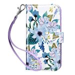 ULAK for iPhone 14 Case Wallet, Flip Case with Card Holder PU Leather + TPU Bumper Stand Cover Kickstand Full Protective Phone Case for iPhone 14 6.1 inch - Blossom Blue